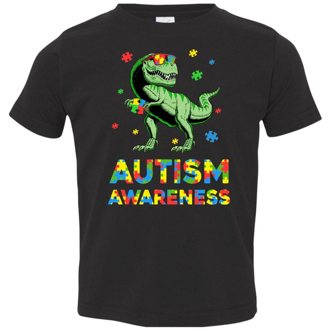 Dinosaur Puzzle Autism Awareness For Boys Girls Youth-Youth Shirt-Toddler T-Shirt-Black