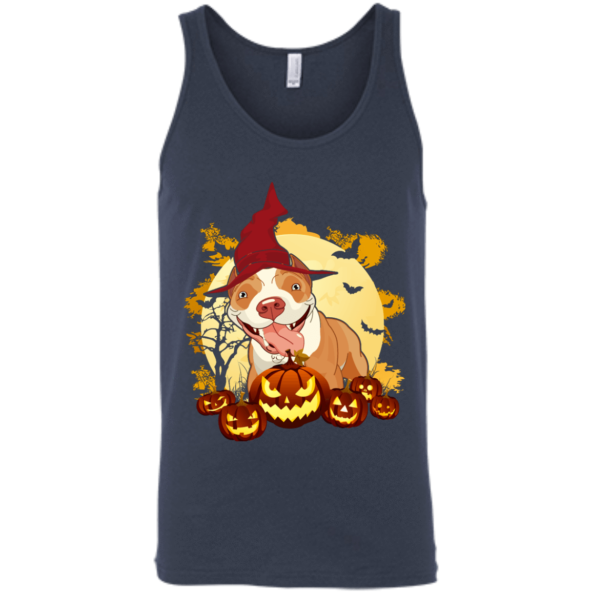 Pitbull Halloween Pumpkin-T-Shirt & Hoodie-Unisex Tank-Navy