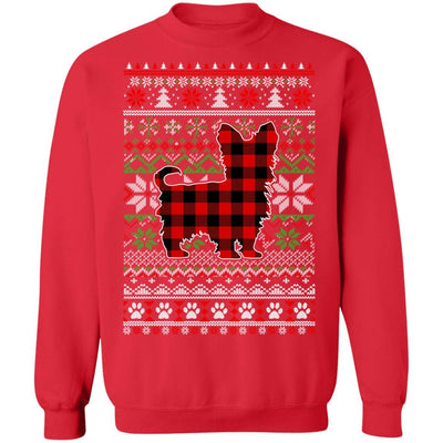 Yorkie Red Plaid Ugly Christmas Sweater Gifts-T-Shirt & Sweatshirt-Crewneck Sweatshirt-Red