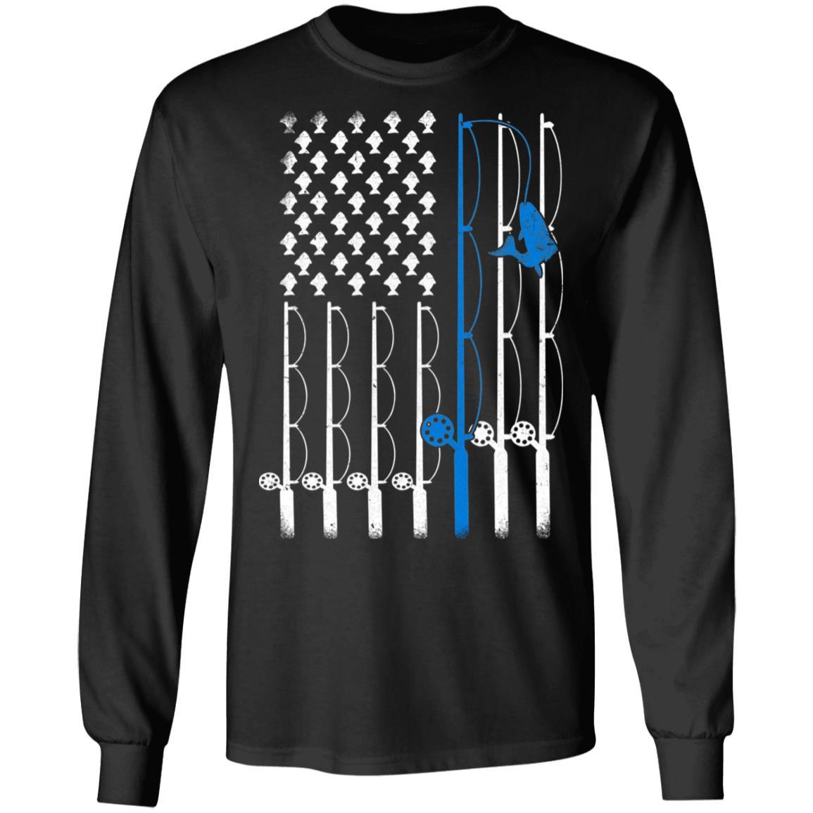 Vintage Fishing Clothes American Flag Fishing-T-Shirt & Hoodie-Long Sleeve T-Shirt-Black