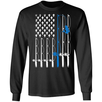 Vintage Fishing Clothes American Flag Fishing-T-Shirt & Hoodie-Long Sleeve T-Shirt-Black