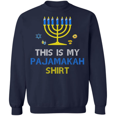 Funny Hanukkah Pajama Gift This Is My Pajamakah-T-Shirt & Sweatshirt-Crewneck Sweatshirt-Navy