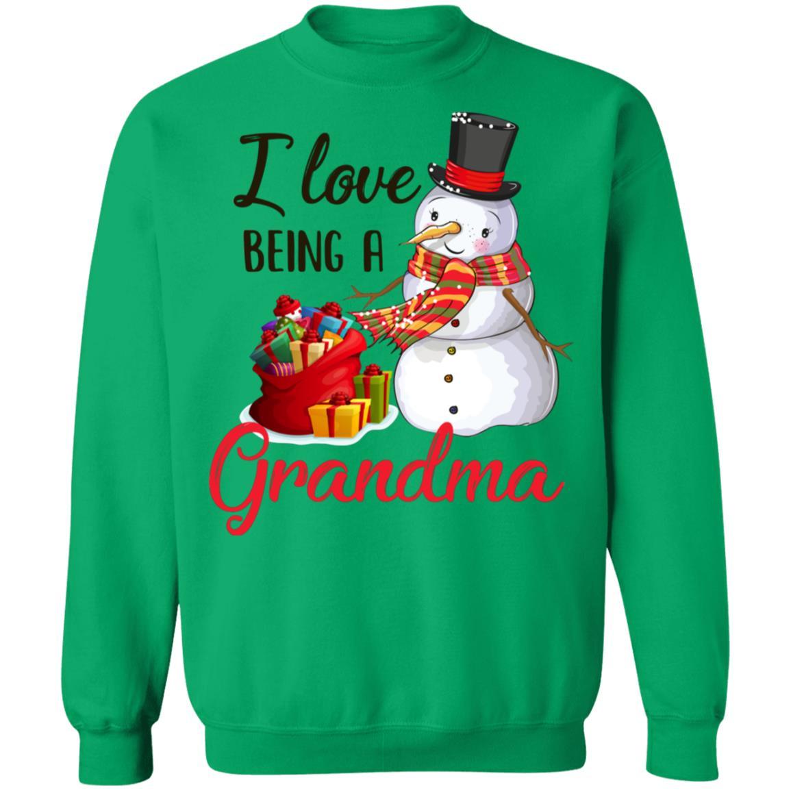 I Love Being A Grandma Snowman Gift For Christmas Day-T-Shirt & Sweatshirt-Crewneck Sweatshirt-Irish Green