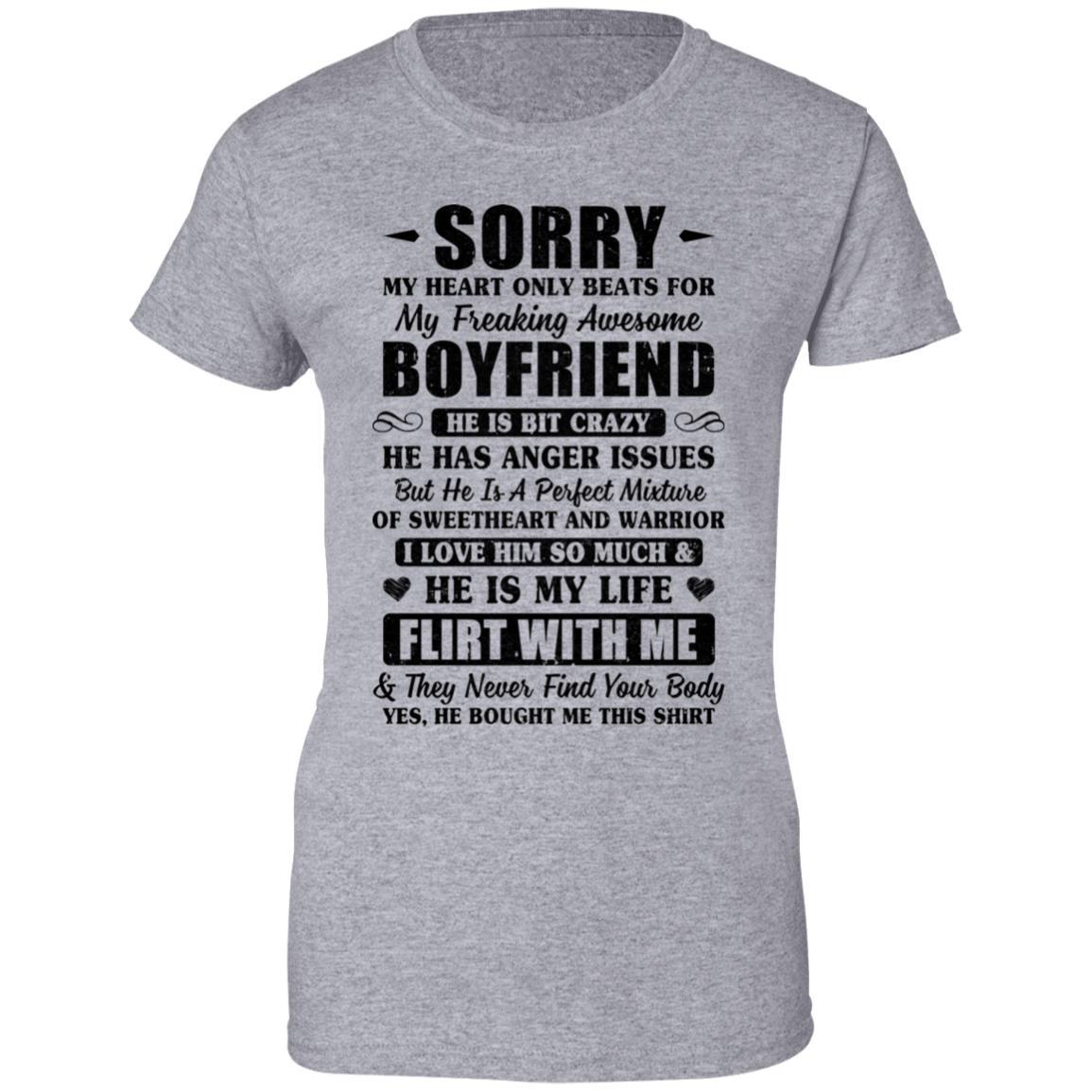 Sorry My Heart Only Beats For My Freaking Awesome Boyfriend-T-Shirt & Hoodie-Women's T-Shirt-Sport Grey