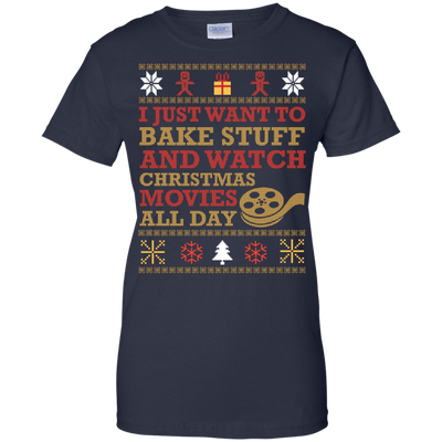 I Just Want To Bake Stuff And Watch Christmas Movie-T-Shirt & Hoodie-Women's T-Shirt-Navy