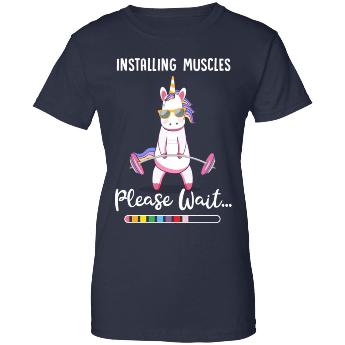 Installing Muscles Please Wait Funny Unicorn Fitness-T-Shirt & Tank Top-Women's T-Shirt-Navy