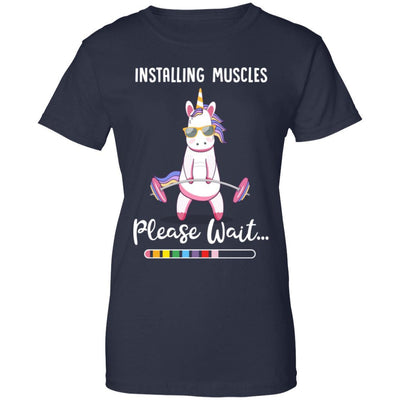 Installing Muscles Please Wait Funny Unicorn Fitness-T-Shirt & Tank Top-Women's T-Shirt-Navy