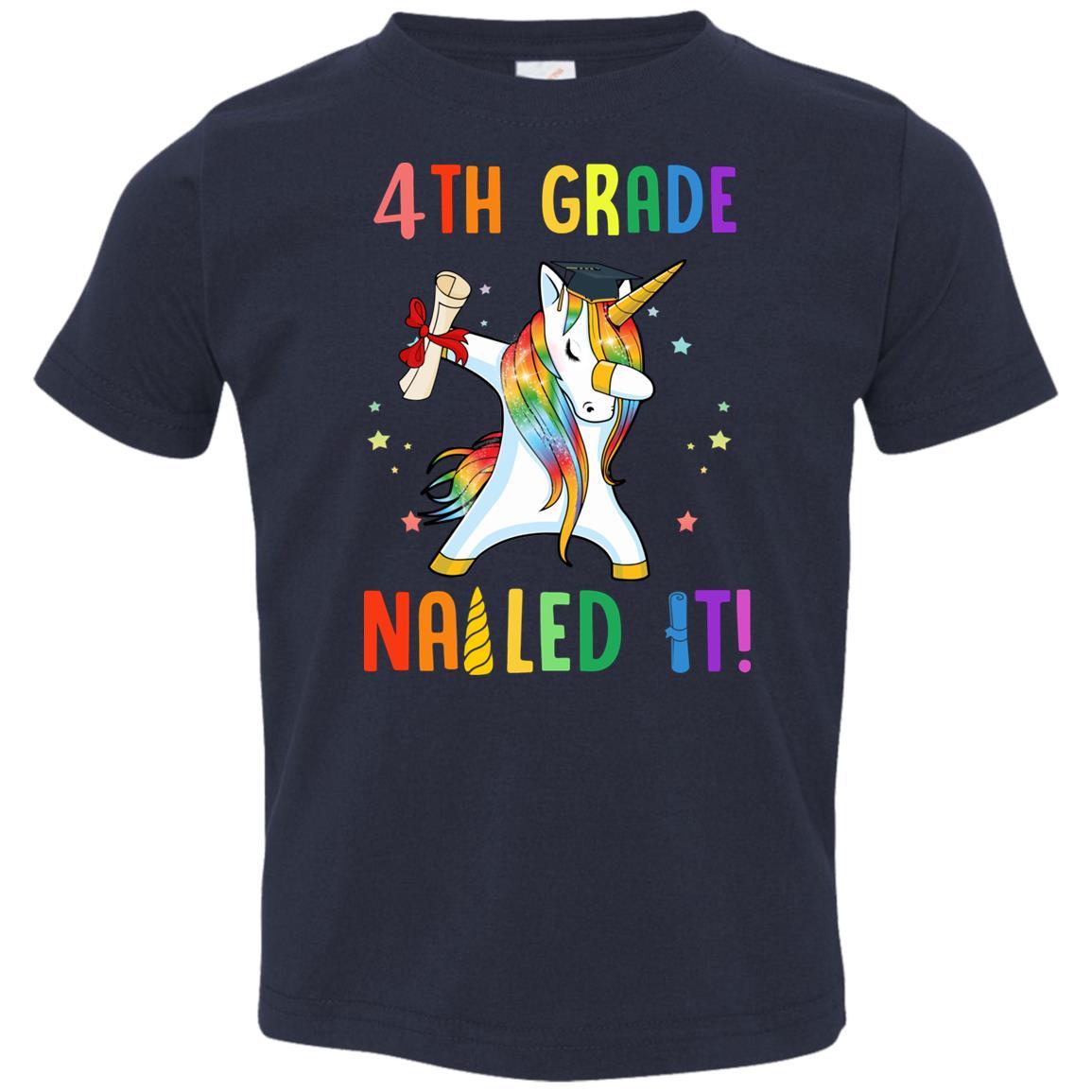 Dabbing 4th Grade Unicorn Nailed It Graduation Class Of 2021 Youth-Youth Shirt-Toddler T-Shirt-Navy