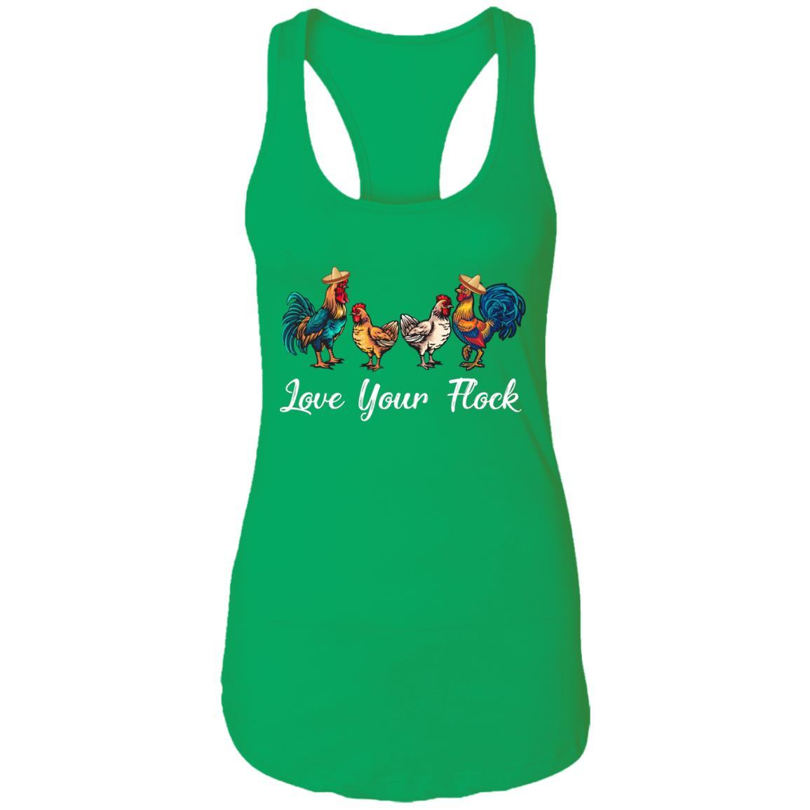 Love Your Flock Chicken Lover Funny Farmer-T-Shirt & Tank Top-Women's Ideal Racerback Tank-Kelly Green