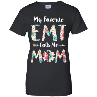 Floral My Favorite EMT Calls Me Mom Mothers Day Gift-T-Shirt & Hoodie-Women's T-Shirt-Black