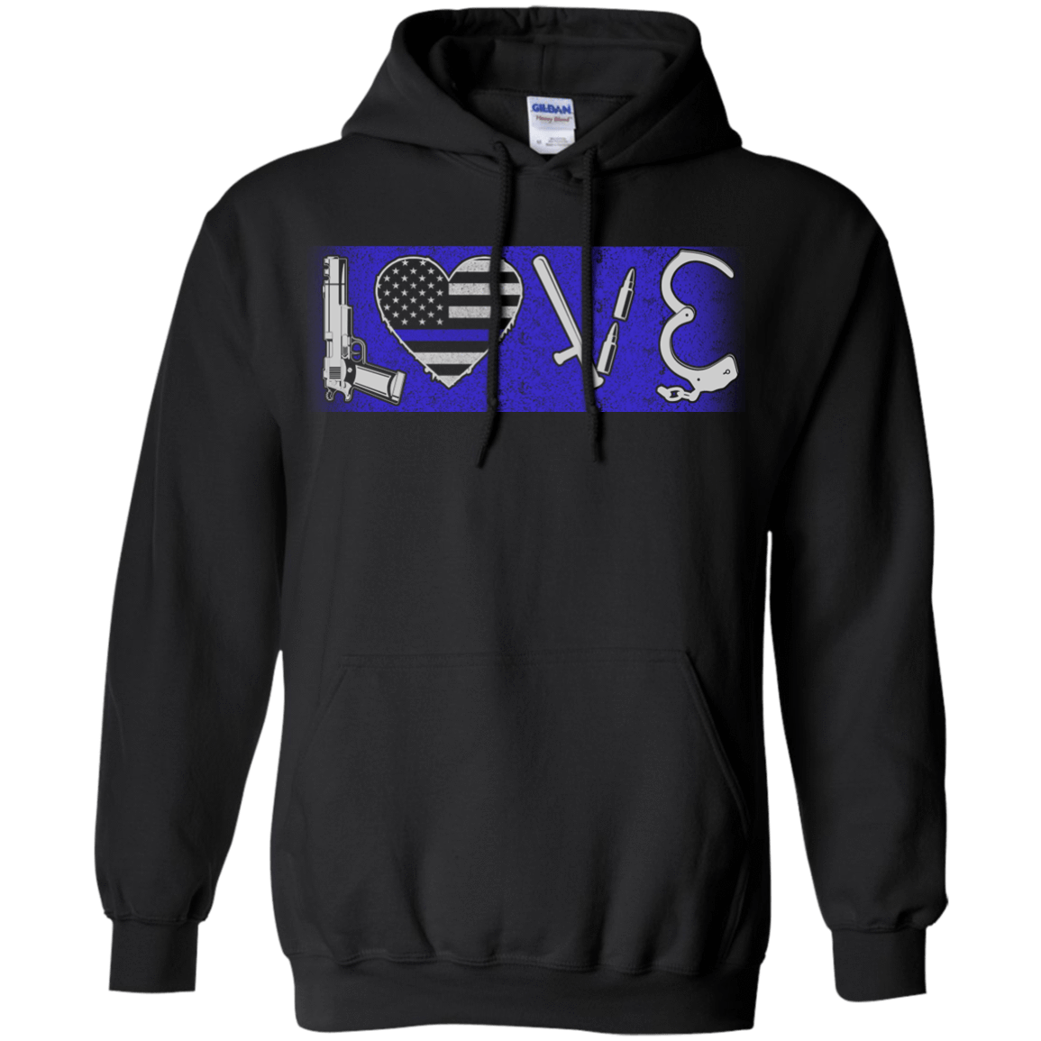 LOVE Thin Blue Line Police Officer-T-Shirt & Hoodie-Pullover Hoodie-Black