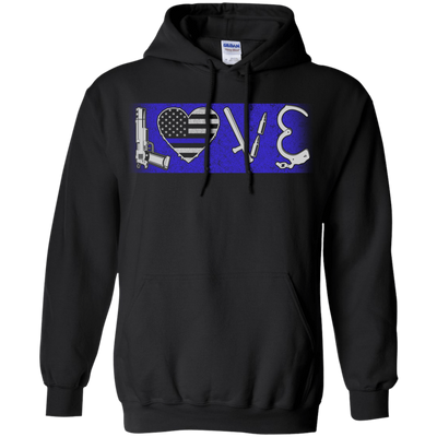 LOVE Thin Blue Line Police Officer-T-Shirt & Hoodie-Pullover Hoodie-Black