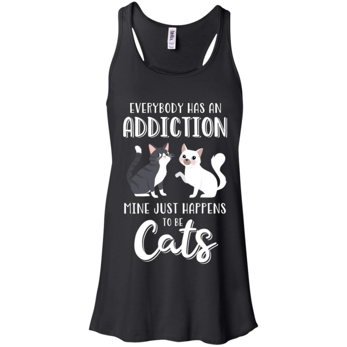 Everybody Has An Addiction Mine Just Happens To Be Cats-T-Shirt & Tank Top-Women's Flowy Racerback Tank-Black