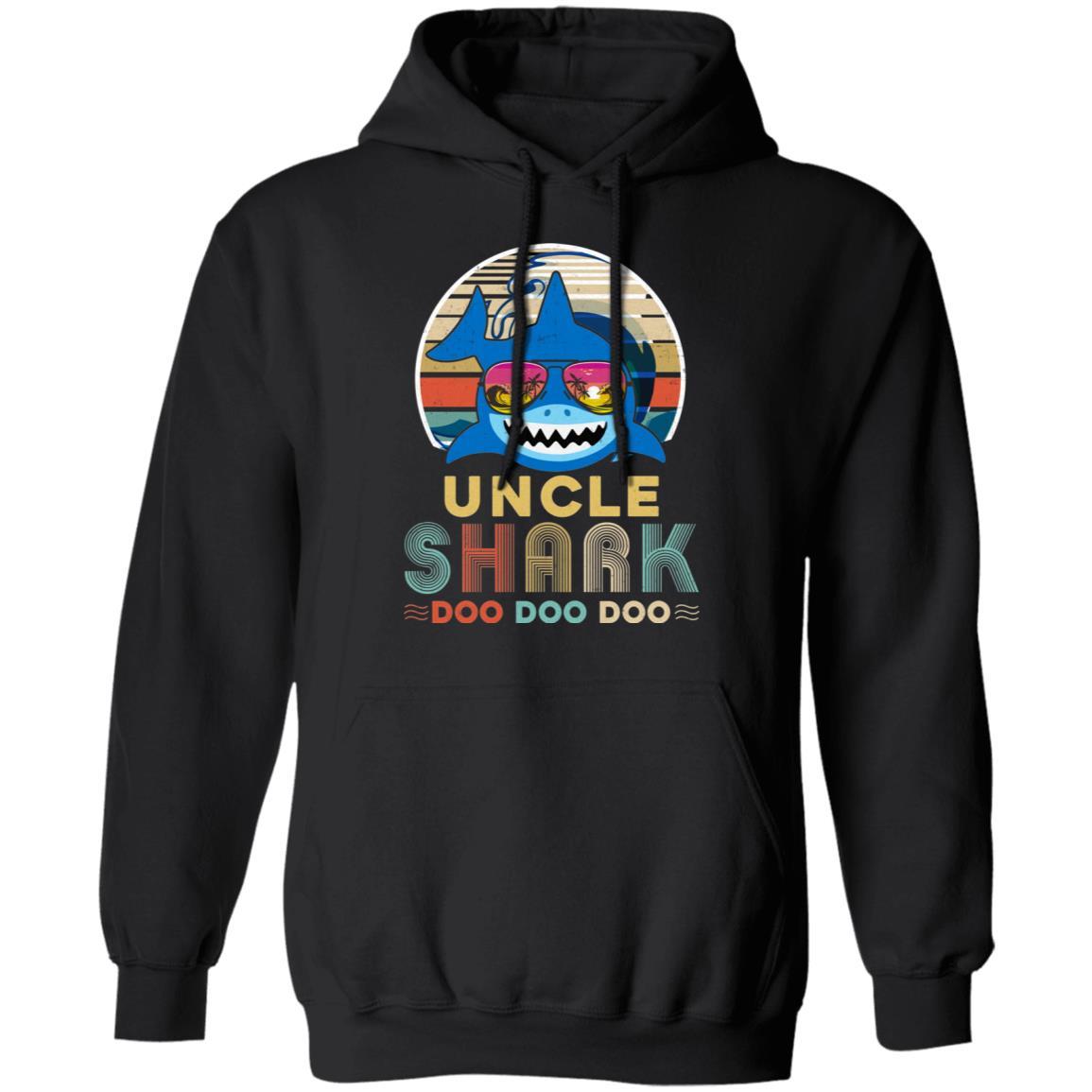 Retro Vintage Uncle Shark Doo Doo Doo-T-Shirt & Hoodie-Pullover Hoodie-Black
