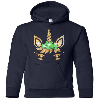 Unicorn Face Saint Patrick's Day For Girls Youth-Youth Shirt-Youth Pullover Hoodie-Navy