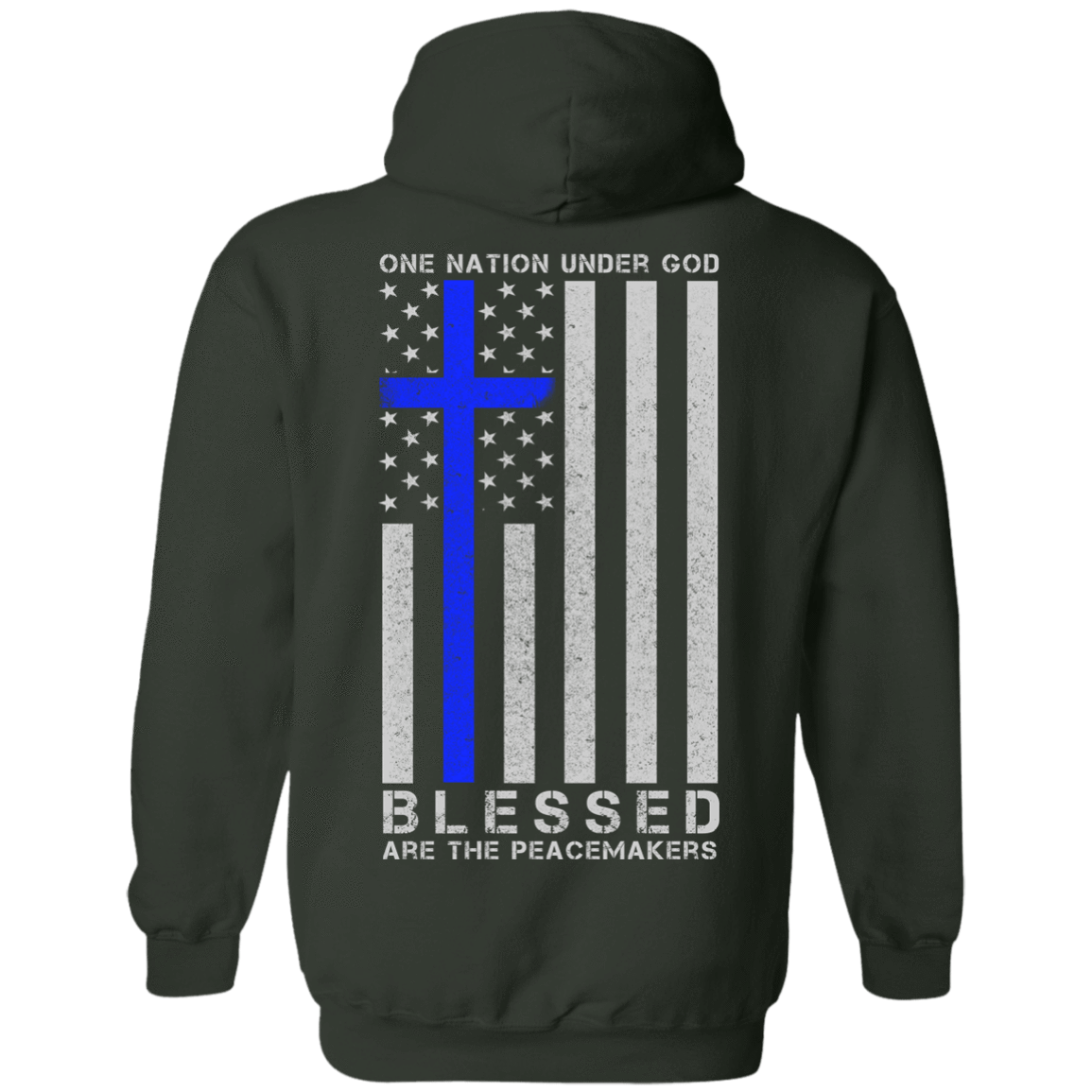 One Nation Under God Thin Blue Line-T-Shirt & Hoodie-Pullover Hoodie-Forest Green