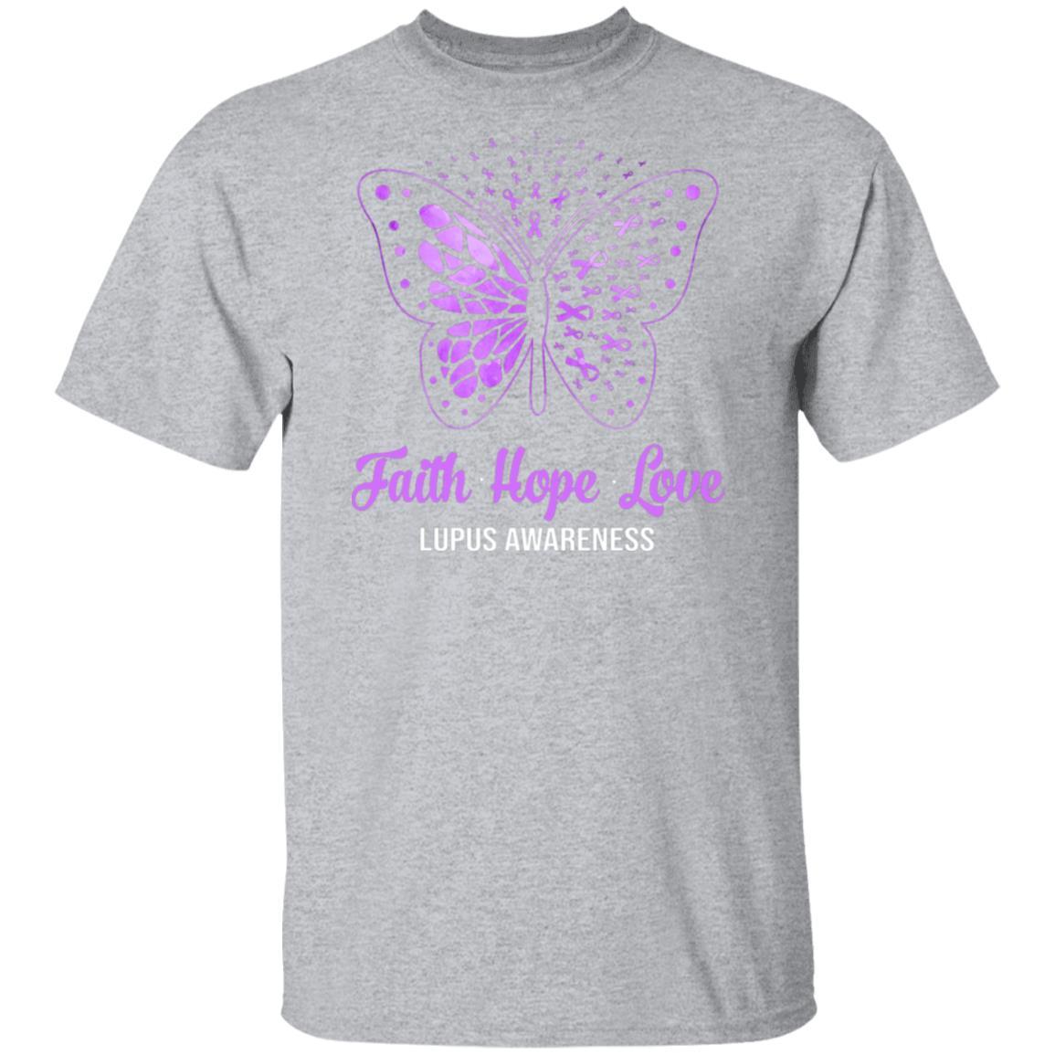 Faith Hope Love Purple Butterfly Lupus Awareness-T-Shirt & Hoodie-Classic T-Shirt-Sport Grey