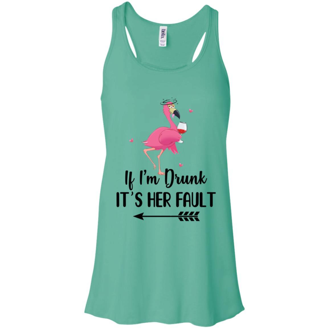 If I'm Drunk It's Her Fault Flamingo Drink Wine Lover Left Arrow-T-Shirt & Tank Top-Women's Flowy Racerback Tank-Teal
