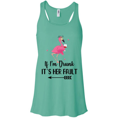 If I'm Drunk It's Her Fault Flamingo Drink Wine Lover Left Arrow-T-Shirt & Tank Top-Women's Flowy Racerback Tank-Teal