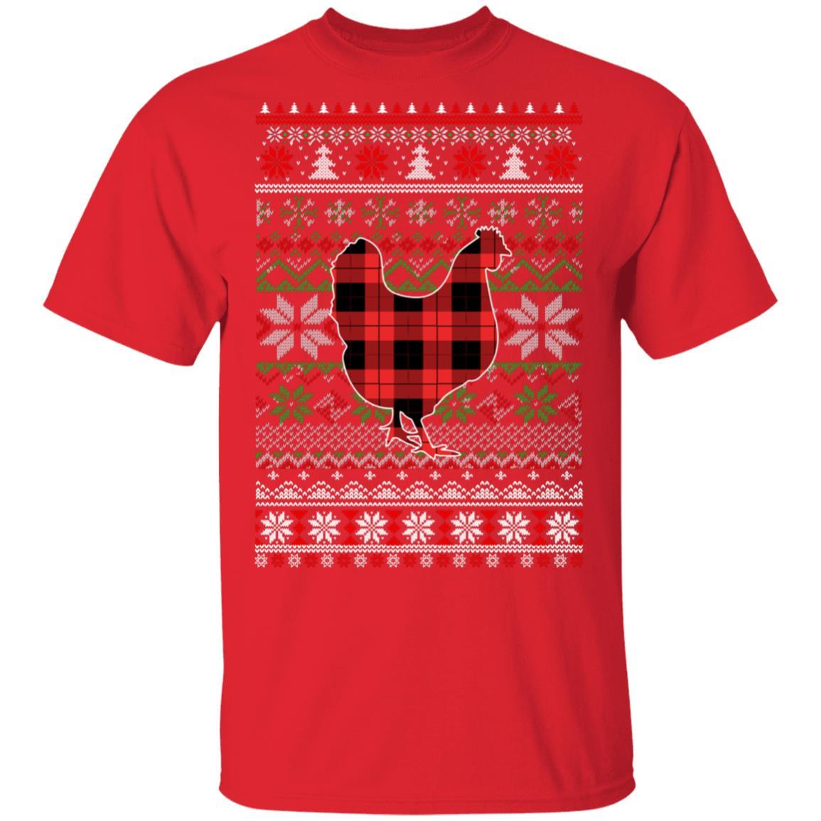 Chicken Red Plaid Ugly Christmas Sweater Funny Gifts-T-Shirt & Sweatshirt-Classic T-Shirt-Red