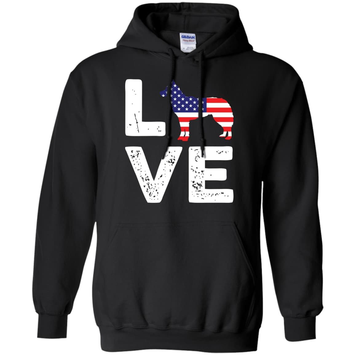 American Flag Dog Husky Love-T-Shirt & Hoodie-Pullover Hoodie-Black