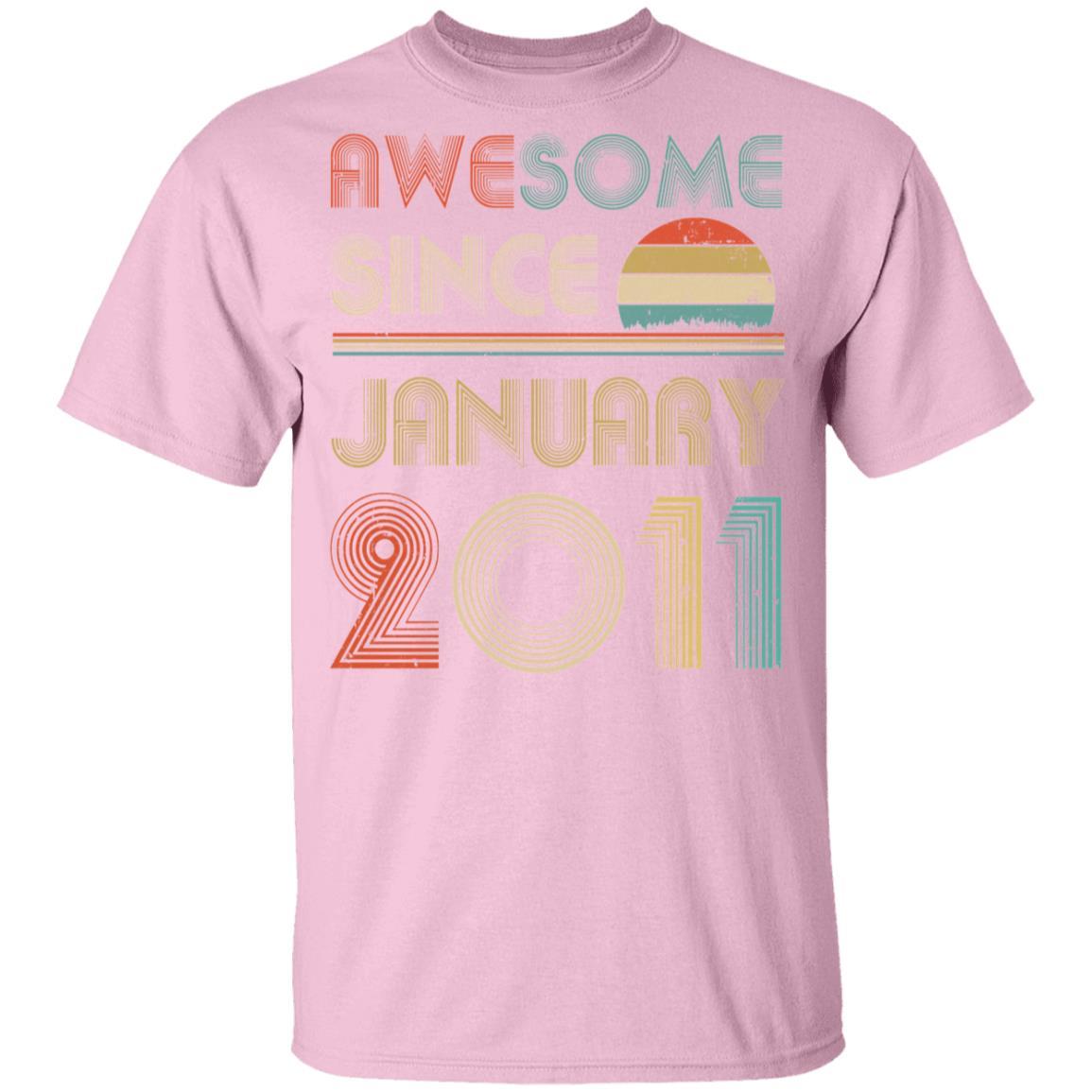 Awesome Since January 2011 Vintage 10th Birthday Gifts Youth-Youth Shirt-Youth T-Shirt-Light Pink