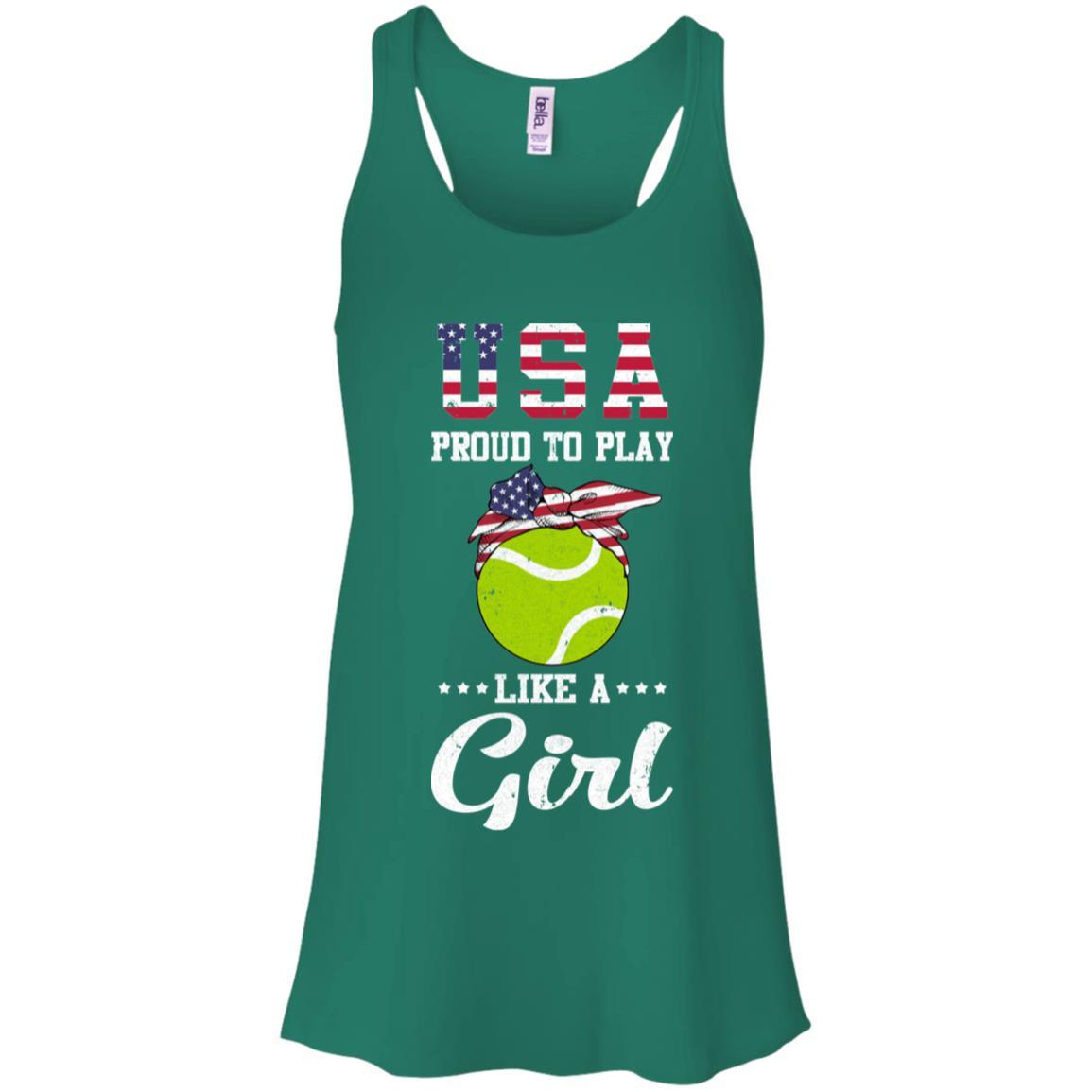 Usa Proud To Play Like A Girl Tennis-T-Shirt & Tank Top-Women's Flowy Racerback Tank-Kelly Green