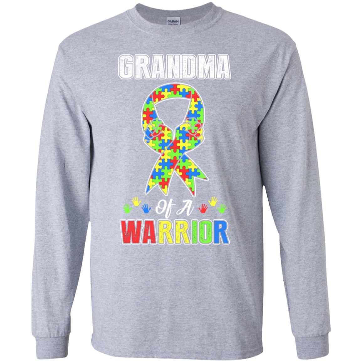 Grandma Of A Warrior Support Autism Awareness Gift-T-Shirt & Hoodie-Long Sleeve T-Shirt-Sport Grey