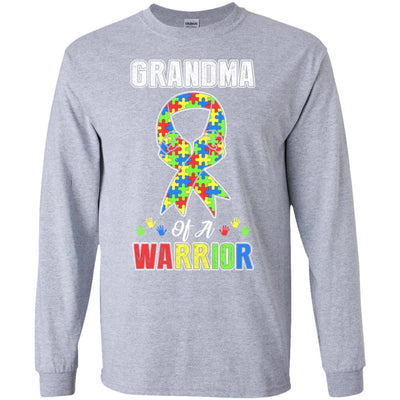Grandma Of A Warrior Support Autism Awareness Gift-T-Shirt & Hoodie-Long Sleeve T-Shirt-Sport Grey