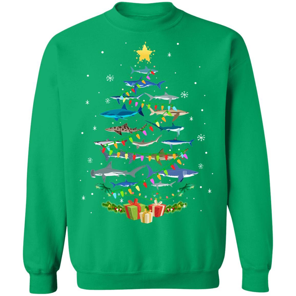 Shark Christmas Tree Shark Lovers Gifts Men Women Kids-T-Shirt & Sweatshirt-Crewneck Sweatshirt-Irish Green