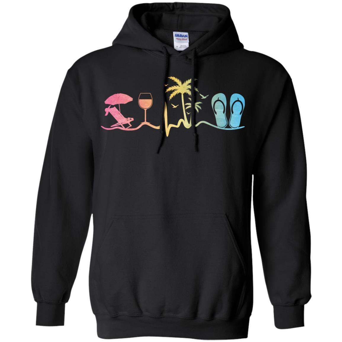 Heartbeat Palm Tree Wine Glass Flip Flop Summer-T-Shirt & Tank Top-Pullover Hoodie-Black