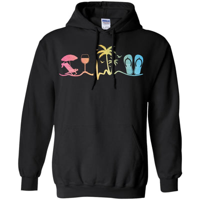 Heartbeat Palm Tree Wine Glass Flip Flop Summer-T-Shirt & Tank Top-Pullover Hoodie-Black