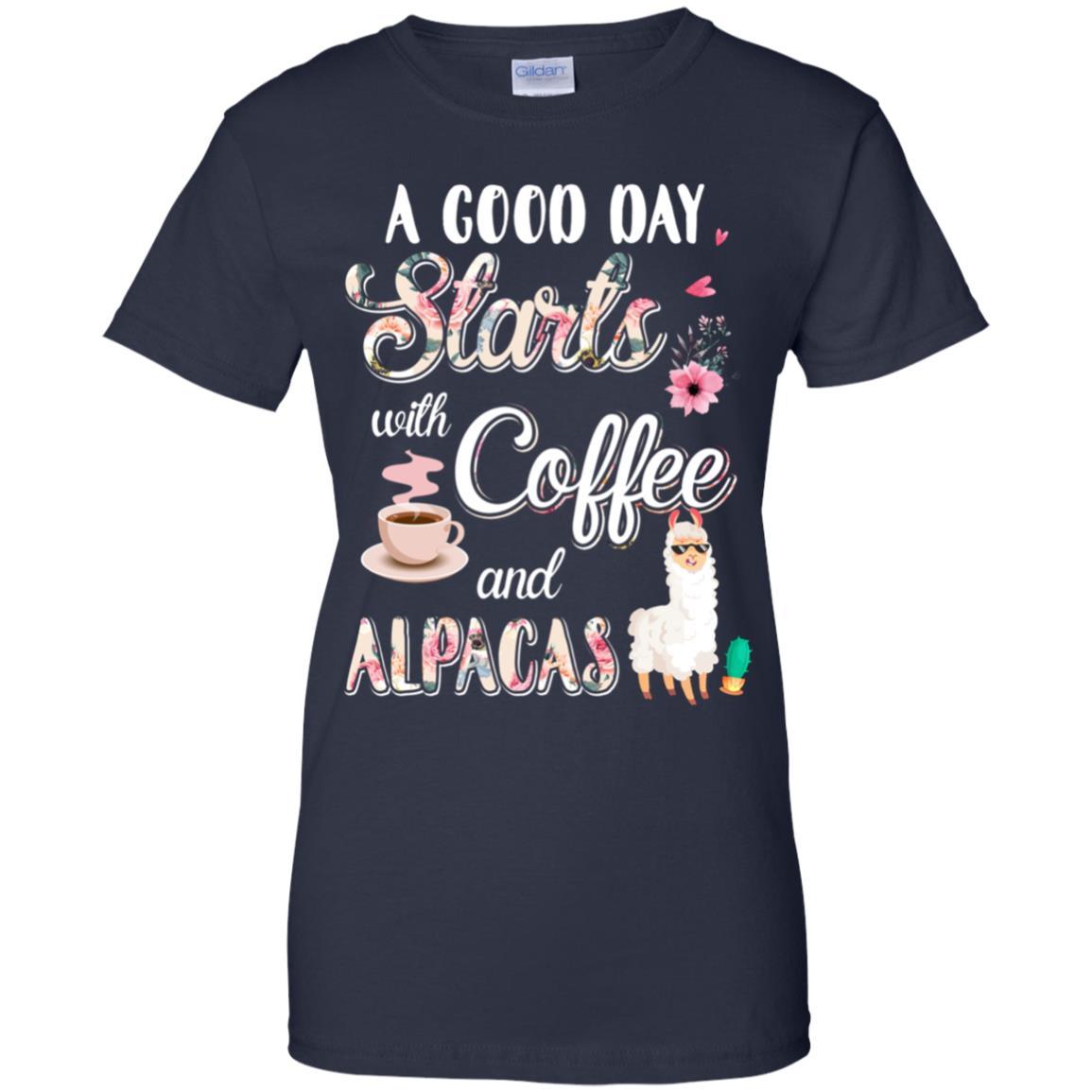 A Good Day Starts With Coffee And Alpacas Lover Gift-T-Shirt & Tank Top-Women's T-Shirt-Navy