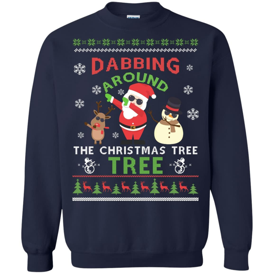 Dabbing Around The Christmas Tree Ugly Sweater-T-Shirt & Hoodie-Crewneck Sweatshirt-Navy