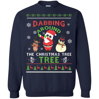Dabbing Around The Christmas Tree Ugly Sweater-T-Shirt & Hoodie-Crewneck Sweatshirt-Navy