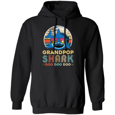 Retro Vintage Grandpop Shark Doo Doo Doo-T-Shirt & Hoodie-Pullover Hoodie-Black