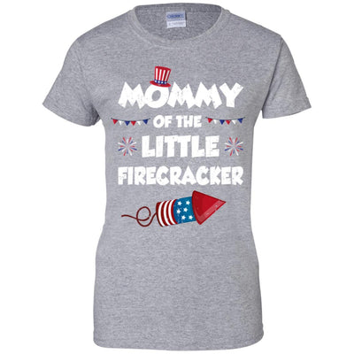 4th Of July Birthday Mommy Of The Little Firecracker-T-Shirt & Hoodie-Women's T-Shirt-Sport Grey