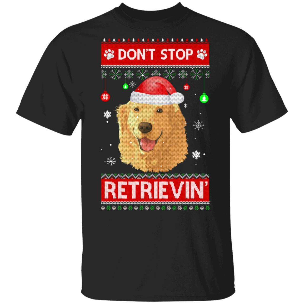 Santa Golden Retriever Ugly Xmas Sweater Dont Stop Retrievin-T-Shirt & Sweatshirt-Classic T-Shirt-Black