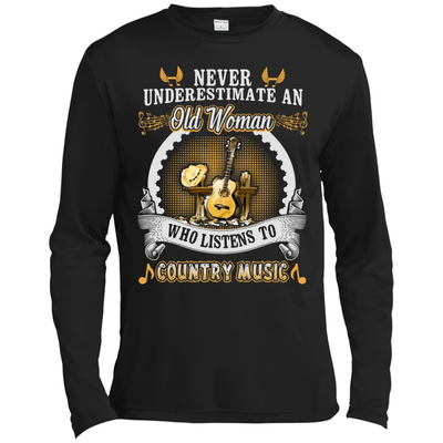 An Old Woman Listen To Country Music-T-Shirt & Hoodie-Long Sleeve T-Shirt-Black