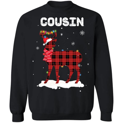 Cousin Deer Red Plaid Christmas Family Matching Pajamas-T-Shirt & Sweatshirt-Crewneck Sweatshirt-Black