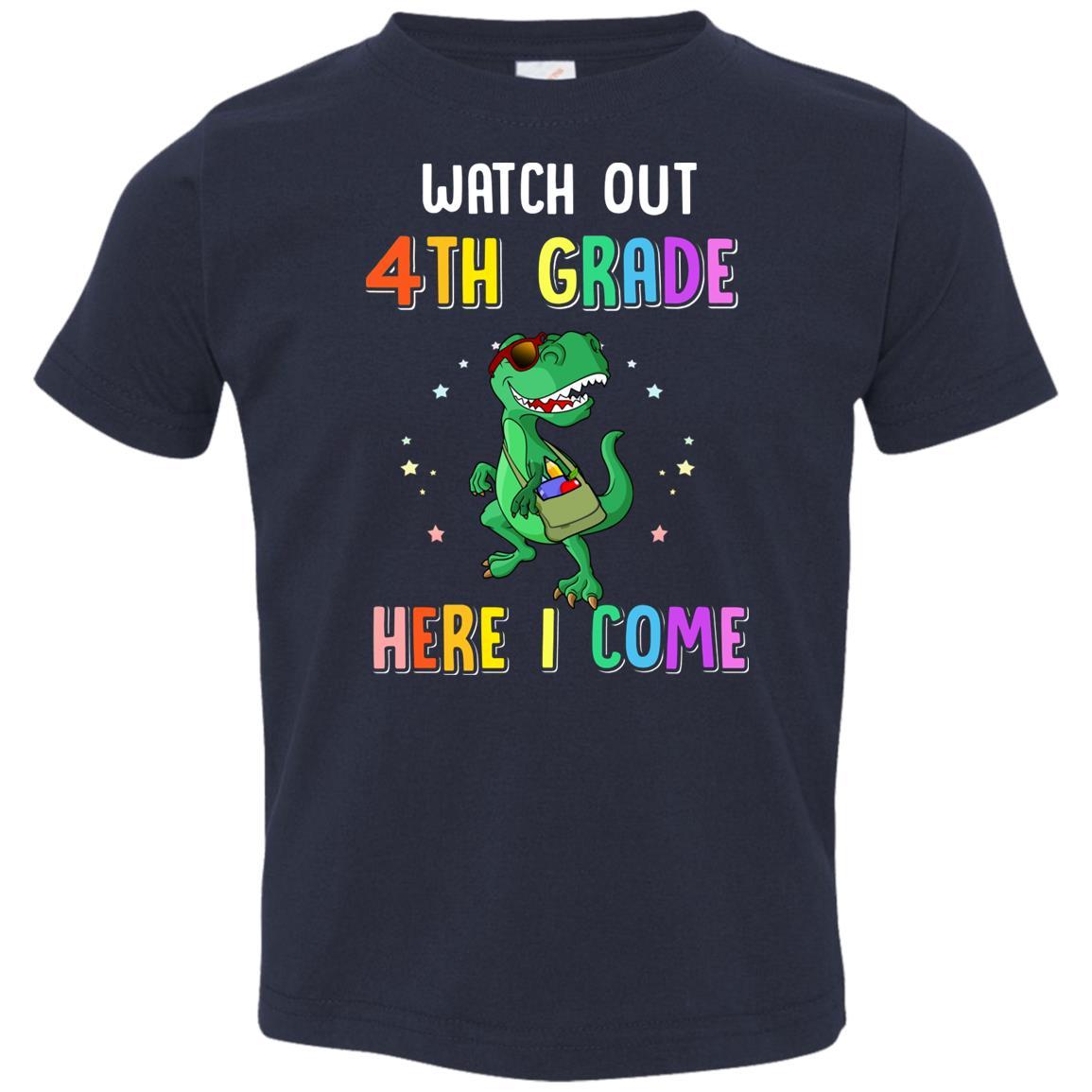 4th Grade Here I Come Dinosaur Back To School Youth-Youth Shirt-Toddler T-Shirt-Navy