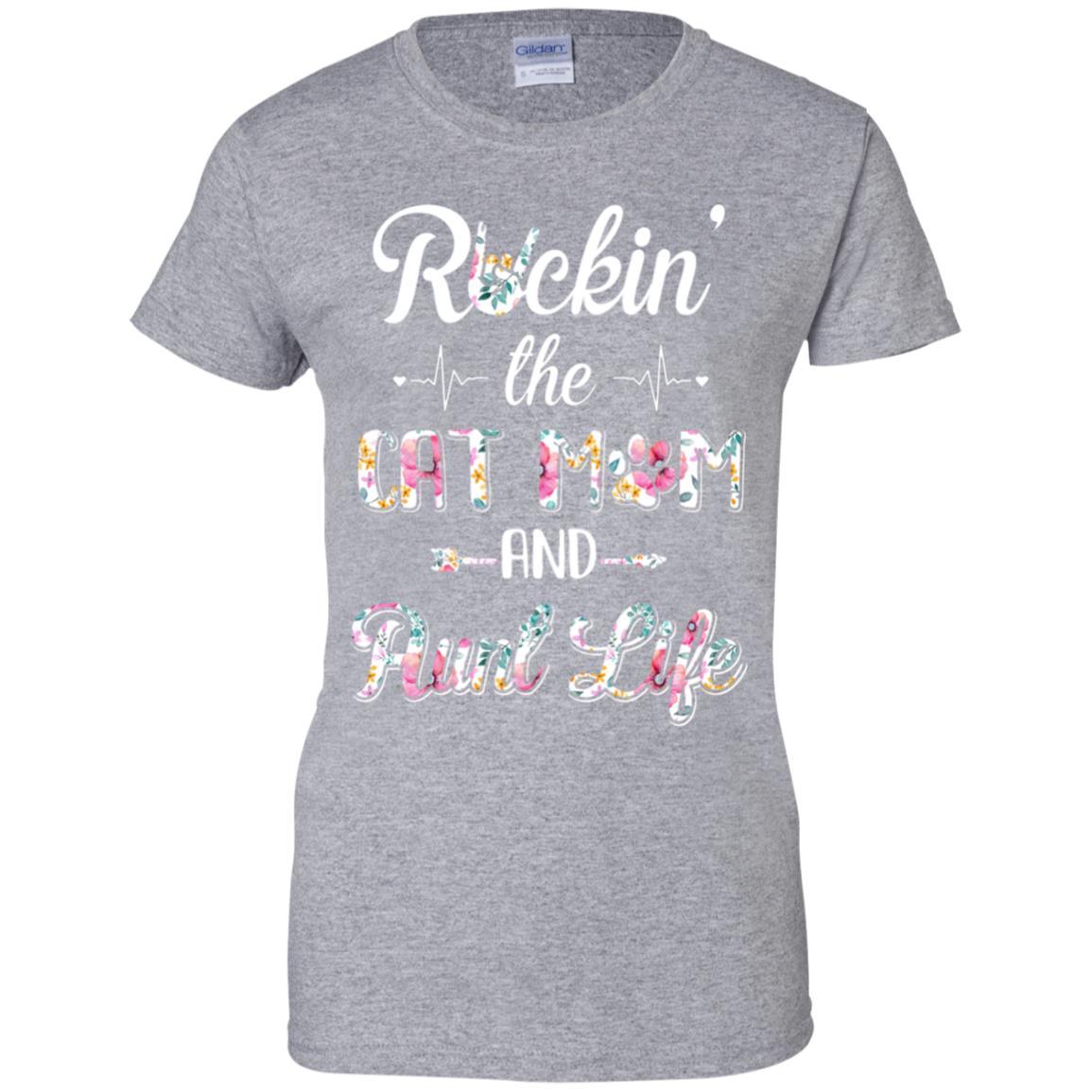 Rockin The Cat Mom Aunt Life Mothers Day Cat Lovers-T-Shirt & Tank Top-Women's T-Shirt-Sport Grey