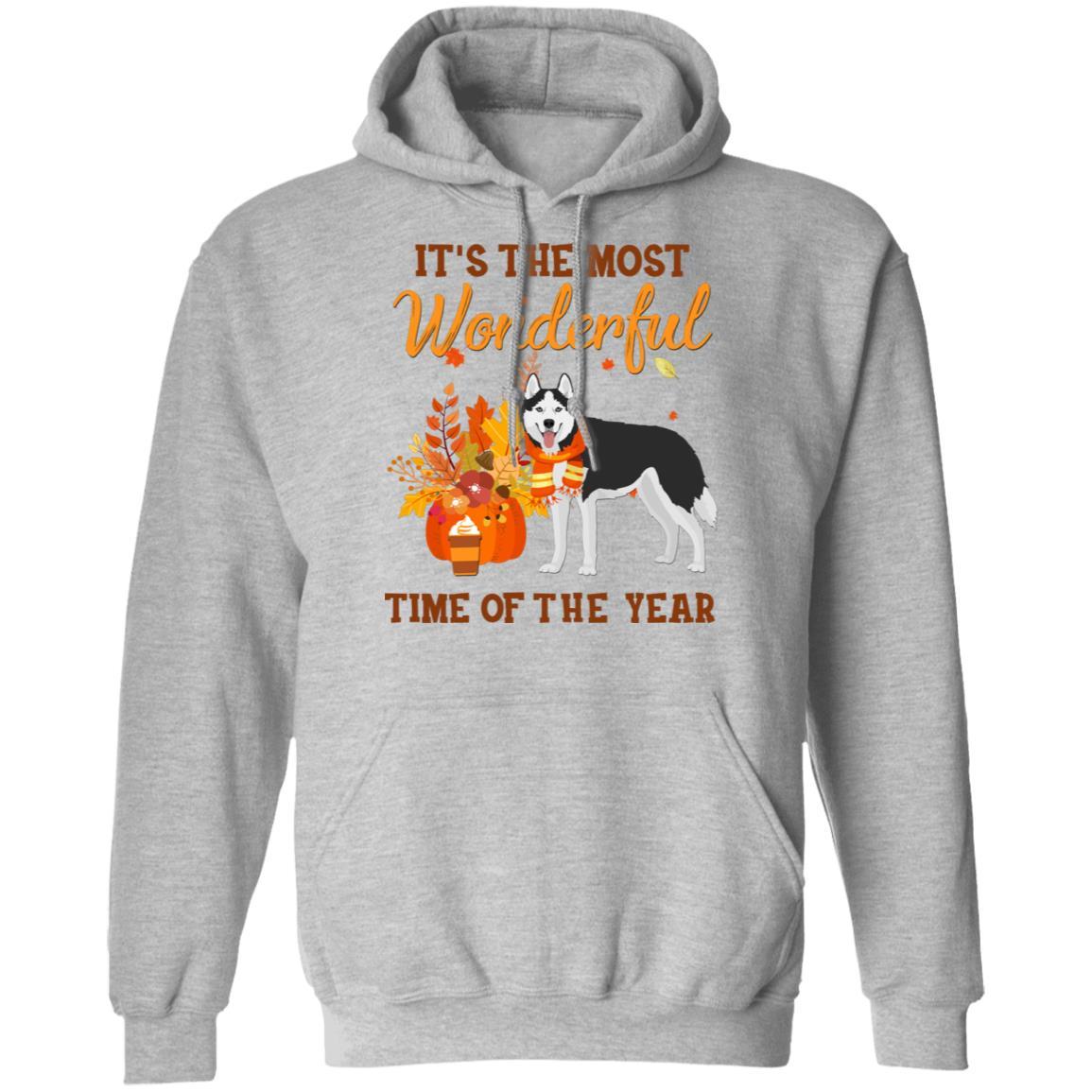 Siberian Husky Autumn It's The Most Wonderful Time Of The Year-T-Shirt & Hoodie-Pullover Hoodie-Sport Grey