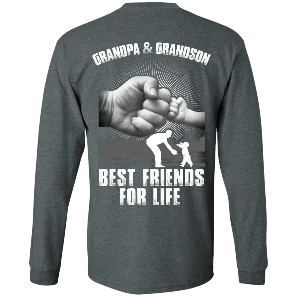 Grandpa And Grandson Best Friends For Life-T-Shirt & Hoodie-Long Sleeve T-Shirt-Dark Heather