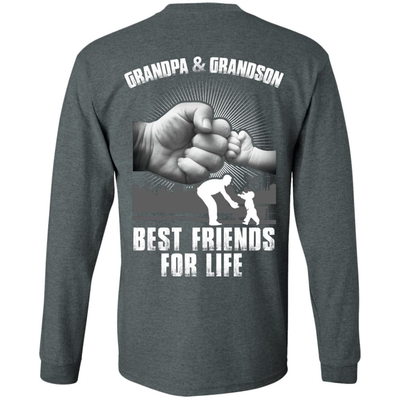 Grandpa And Grandson Best Friends For Life-T-Shirt & Hoodie-Long Sleeve T-Shirt-Dark Heather