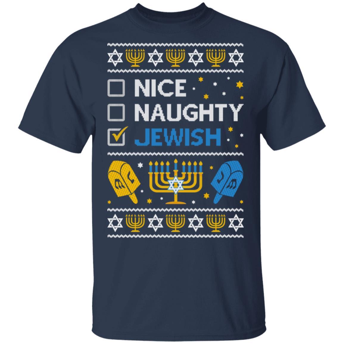 Nice Naughty Jewish Funny Hanukkah Christmas Gifts-T-Shirt & Sweatshirt-Classic T-Shirt-Navy