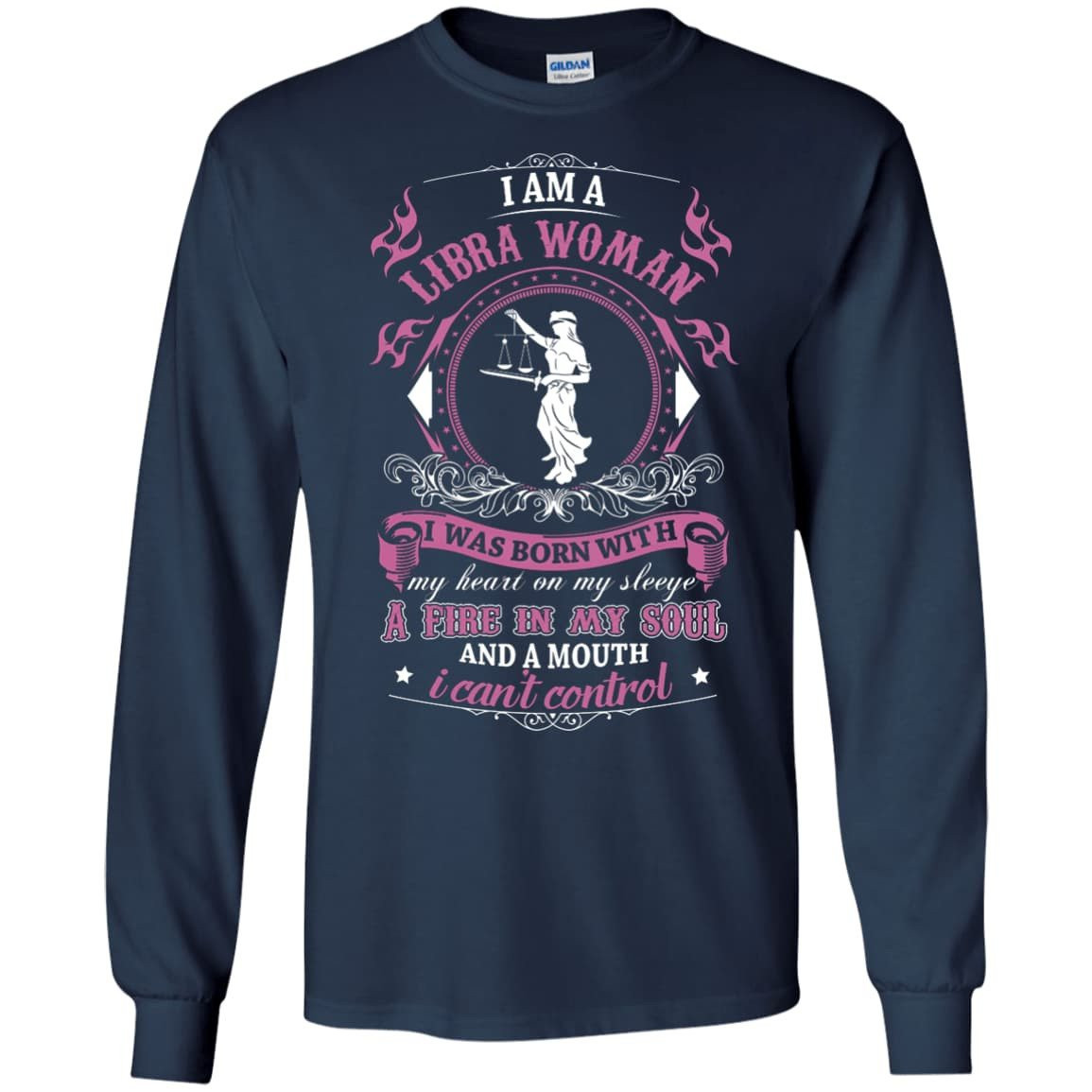 I Am A Libra Woman I Was Born With-T-Shirt & Hoodie-Long Sleeve T-Shirt-Navy