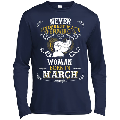 A Woman Born In MARCH-T-Shirt & Hoodie-Long Sleeve T-Shirt-Navy