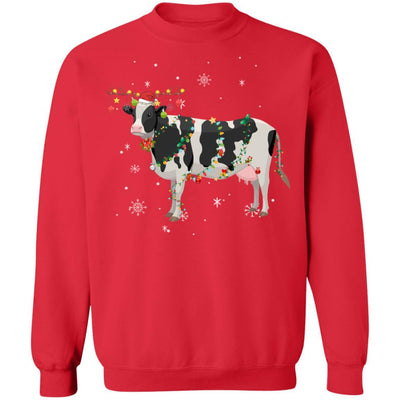 Funny Cow Reindeer Christmas Lights Pajama-T-Shirt & Sweatshirt-Crewneck Sweatshirt-Red