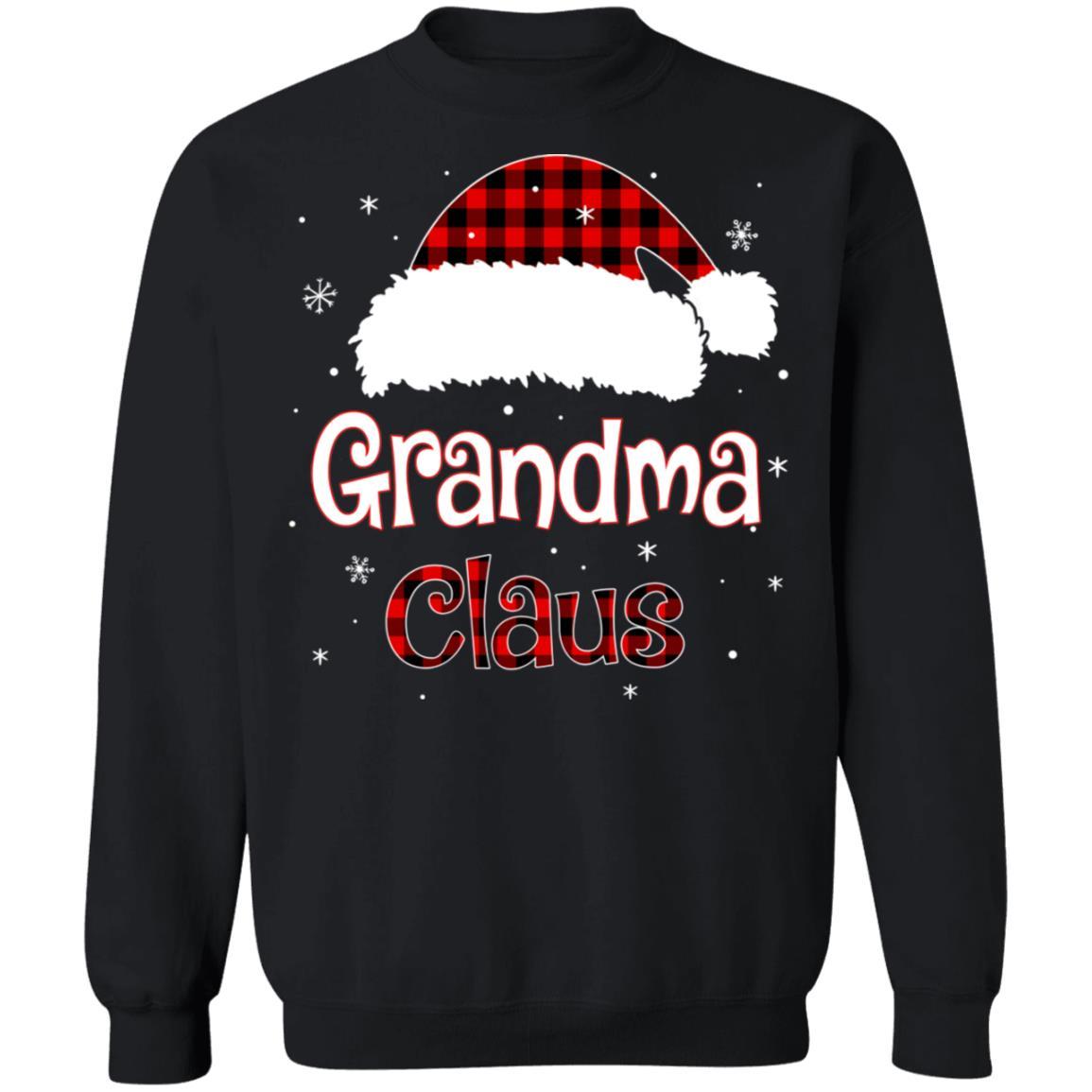 Santa Grandma Claus Red Plaid Family Pajamas Christmas Gift-T-Shirt & Sweatshirt-Crewneck Sweatshirt-Black